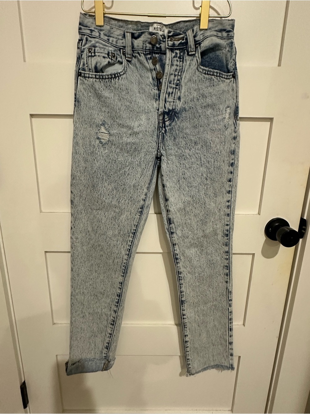 Pistola Acid Wash Distressed button fly Straight Leg Jeans size 24